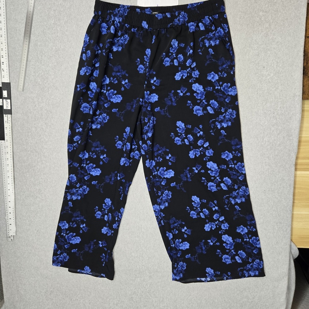 Express Women Pants XL Black Floral Wide Leg Garden 30" Inseam